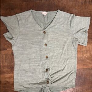 Weatherproof Vintage Women's Green Button-Down tie front Top size small